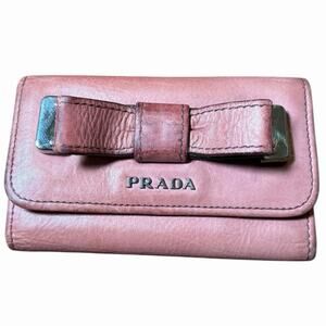 Prada Leather Key Holder Wallet Bow Detail Minky Pink Purple Silver Mini Wallet